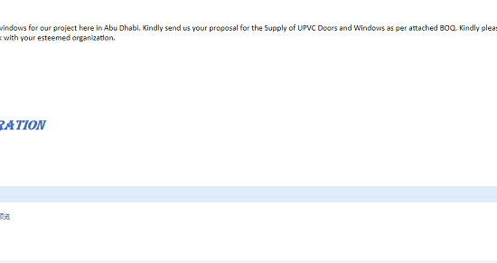迪拜客户询盘BOQ for UPVC Doors and Windows